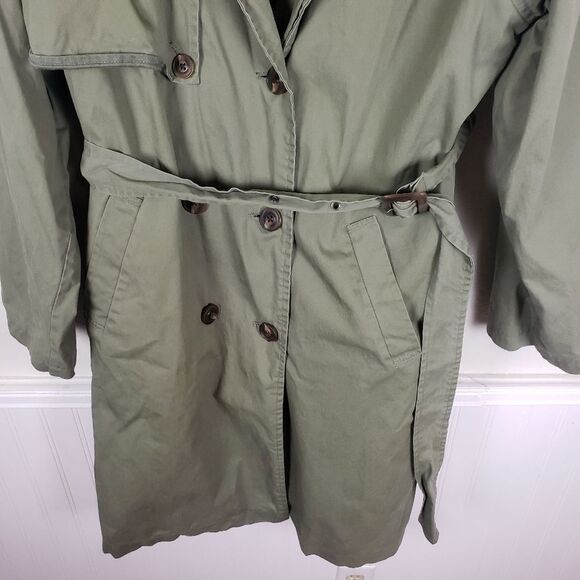 Women's American Eagle Olive Green Long Double Breasted Trench Coat Size XL - Picture 13 of 14